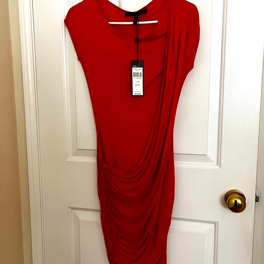 BCBG Maxazria NWT Orange Saffron Trudie Sash Ruched Dress